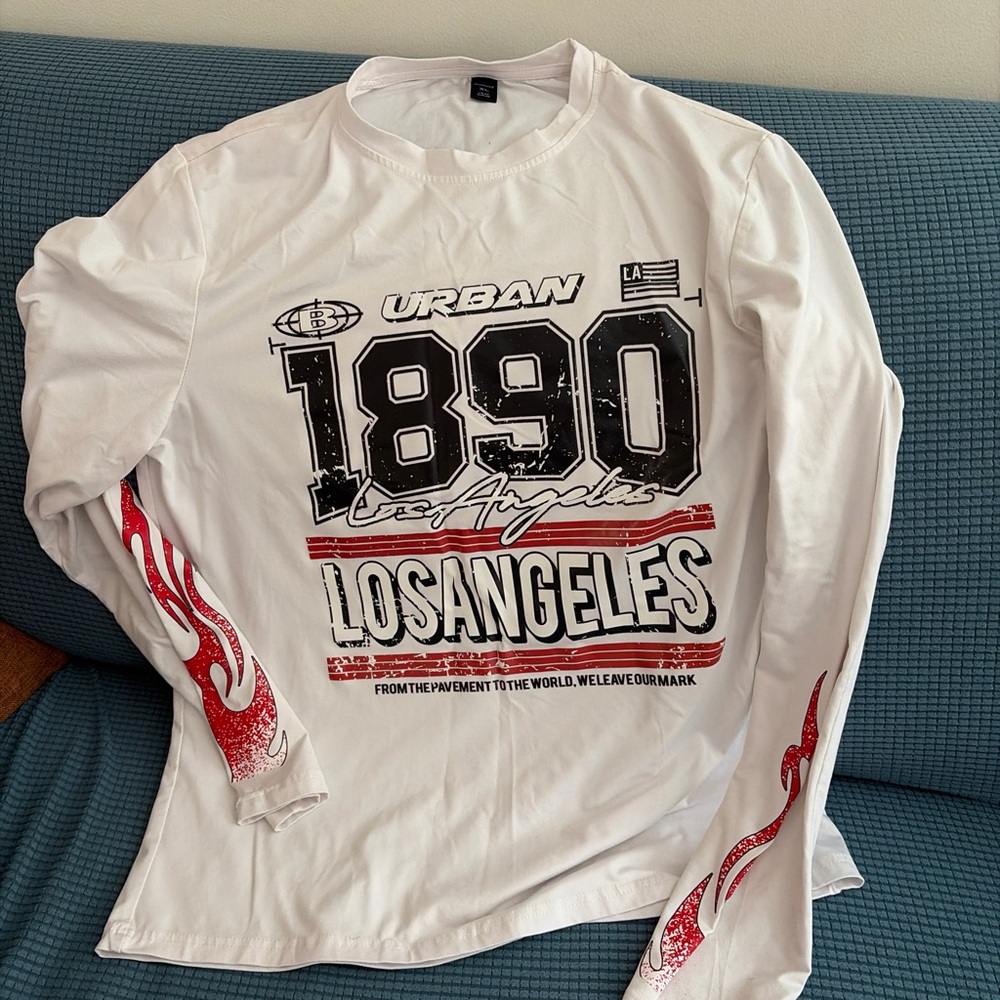 ROMWE White and Red Graphic Long Sleeve Tee